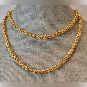 Vintage Signed Liz Claiborne Necklace Gold Plated Wheat Rope Link  35”